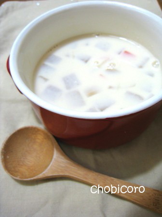 コロコロ野菜の　みそ豆乳スープの画像