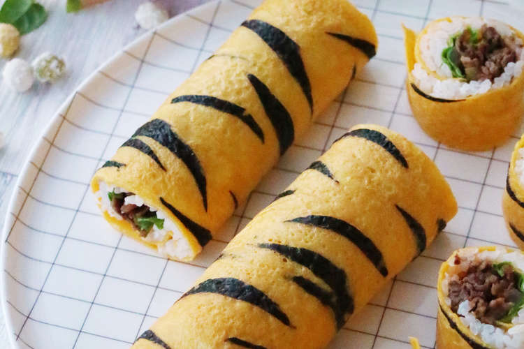 コツあり トラ柄玉子の中太恵方巻き レシピ 作り方 By あぽももこ クックパッド