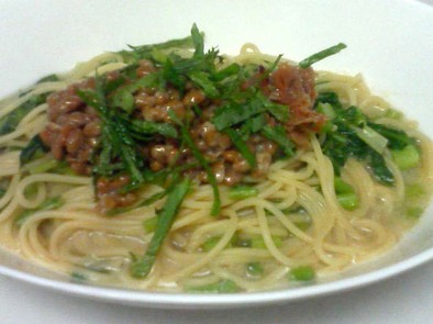 ☆ごま風味☆梅納豆のスープスパゲッティの写真