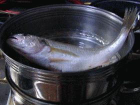 蒸し魚の広島菜ソースかけ