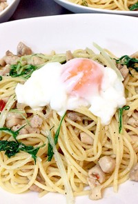 鶏もも肉と水菜の柚子胡椒パスタ