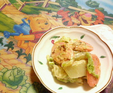 ✿白菜と❀魚肉ソーセージの✿カレマヨ和えの写真