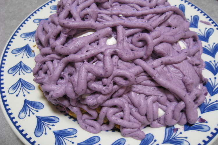 紫芋の中はサクサク モンブランケーキ レシピ 作り方 By ｔｍｔｍｔｍ クックパッド