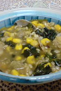 小松菜とアサリとコーンの和風味噌リゾット