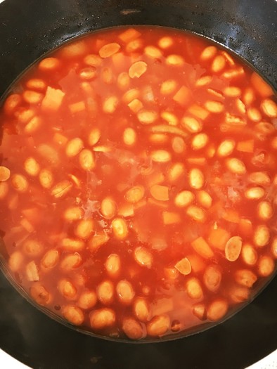 節分豆とトマトジュースでミネストローネの写真