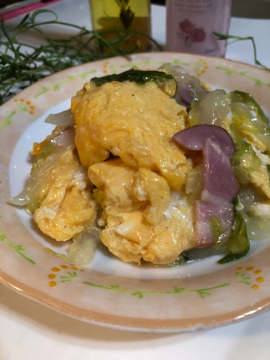 無限白菜！白菜と卵のベーコン中華炒めの画像