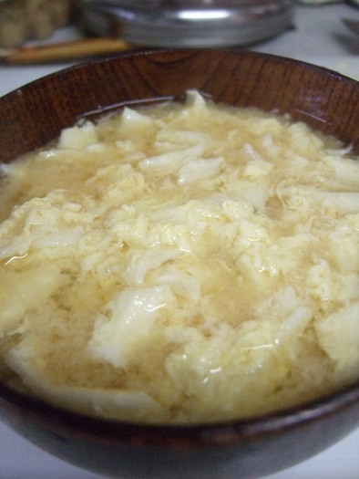 かんぴょうの卵とじ　味噌汁の写真