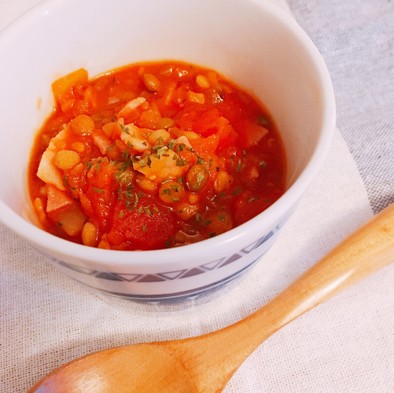 レンズ豆のトマト煮込み❁食べるスープの写真