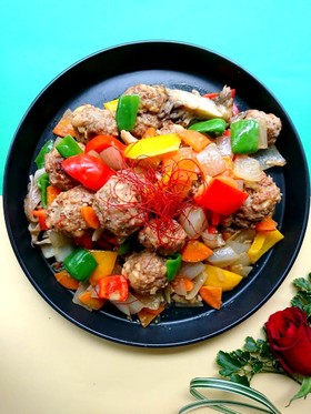 大豆肉団子と野菜の酢醤油炒め