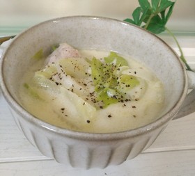 春キャベツと鶏団子の塩麹豆乳スープ