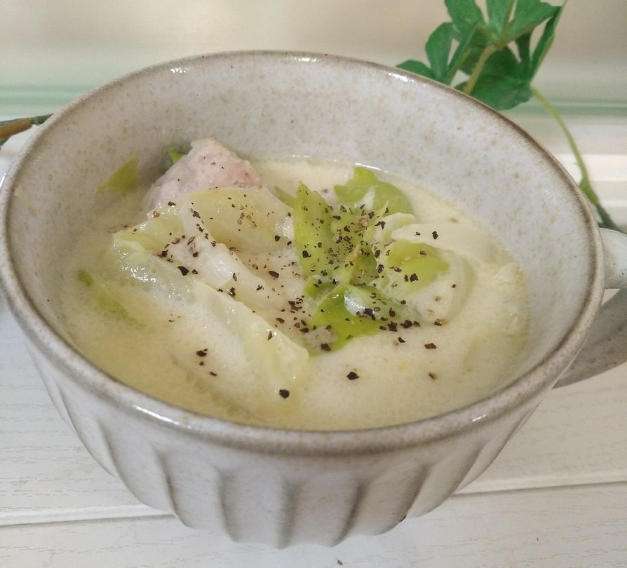 春キャベツと鶏団子の塩麹豆乳スープの画像