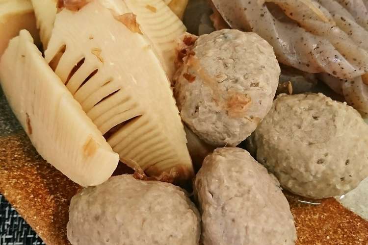 タケノコとつみれとこんにゃくの煮物 レシピ 作り方 By 赤紫芋介 クックパッド 簡単おいしいみんなのレシピが352万品