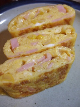 玉子ハムコーンの甘い玉子焼き♡