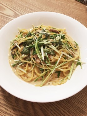 水菜とポルチーニとレモンのパスタ