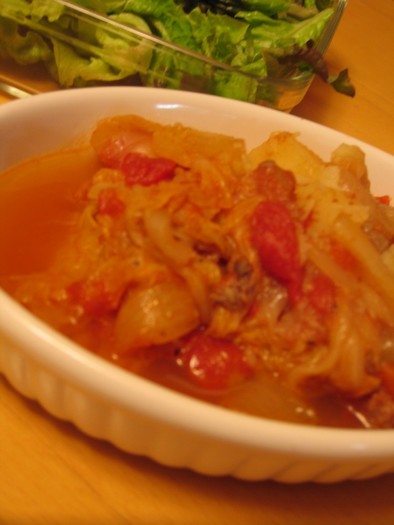 圧力鍋で・野菜と肉のトマト煮込みリゾットの写真