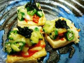濃厚な味♦豆腐ピザ(オクラ&キムチ)
