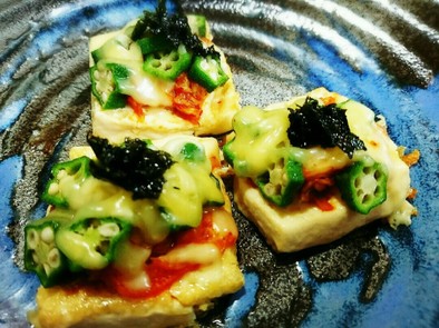 濃厚な味♦豆腐ピザ(オクラ&キムチ)の写真