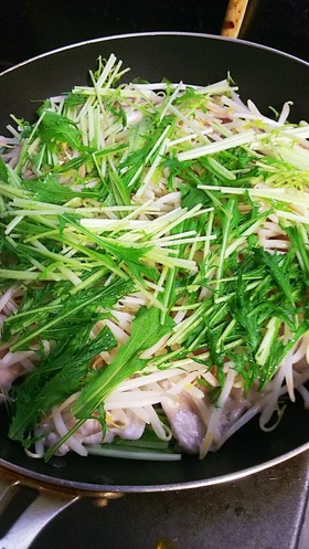 超簡単節約もやし豚肉水菜の重ね蒸し