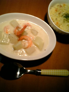 カブとえびのクリーム煮