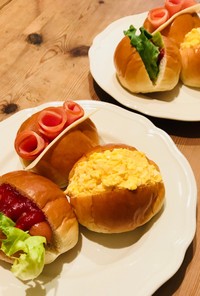 簡単朝食♡3種のロールパンサンド