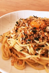 ちゃんぽん麺で納豆パスタ風