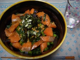 簡単!納豆*野沢菜*サーモン*のどんぶり