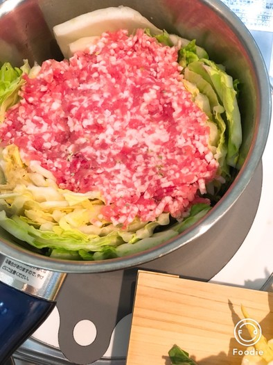 豚ひき肉で手作りソーセージ風と白菜煮の写真