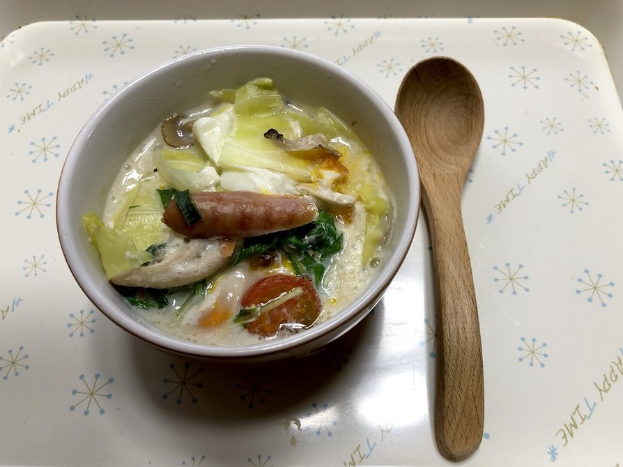 豆乳野菜スープ（味噌汁リメイク）の画像