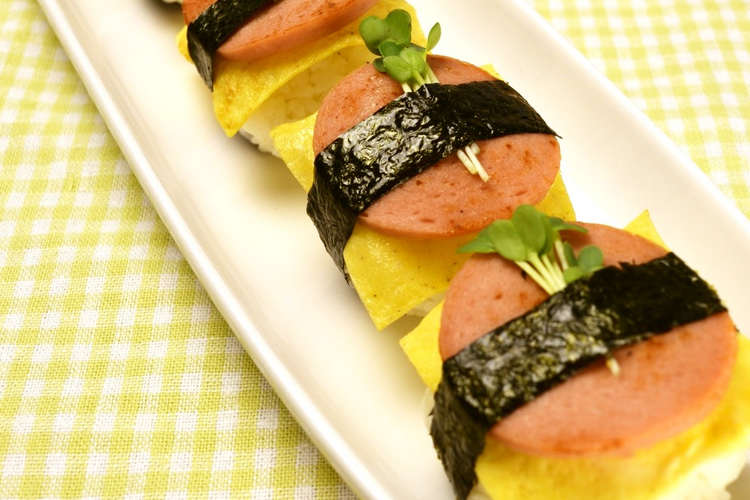 ひな祭りに スパム風ソーセージおにぎり レシピ 作り方 By ニチロ畜産株式会社 クックパッド