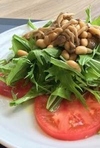 水煮大豆と水菜のサラダ