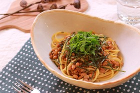 【超簡単!】大葉と納豆のバター醤油パスタ