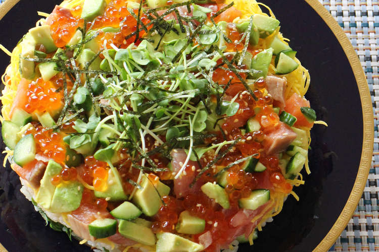 市販品で簡単 豪華 海鮮ちらし寿司ケーキ レシピ 作り方 By ｱﾄﾘｴ沙羅 クックパッド 簡単おいしいみんなのレシピが350万品