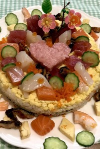ひな祭りの海鮮バラちらし寿司ケーキ