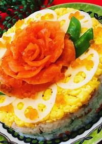 ひなまつりに♡サーモン花の寿司ケーキ