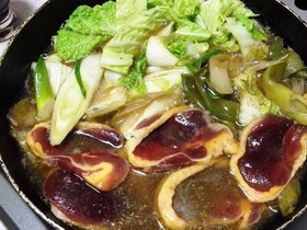 ワイルドな鴨肉で白ネギたっぷり鍋