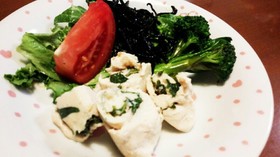レンジで簡単♪トリササミの梅しそ巻き