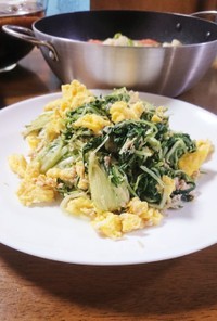 簡単☆水菜と卵のツナマヨ炒め