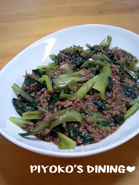 黒酢で❀小松菜と挽肉のオイソイソー酢炒めの画像