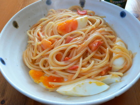 まろやか☆ゆで卵のトマトクリームパスタ