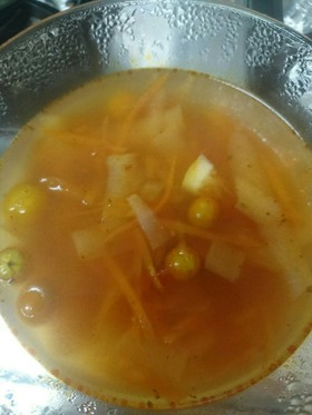 大根の皮でだしのトマトスープ