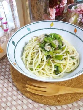塩サバ&小松菜の昆布茶スパゲティ