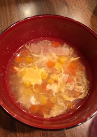 子供が大好き☆洋風 野菜コーン卵スープ