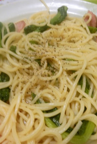 菜花（なばな）とソーセージのスパゲッティ