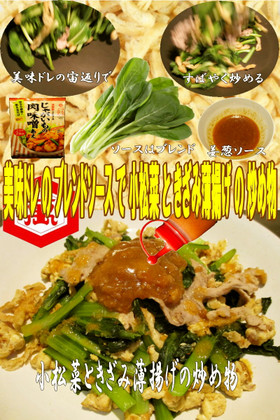 美味ドレの小松菜と薄揚げと卵の肉味噌炒め
