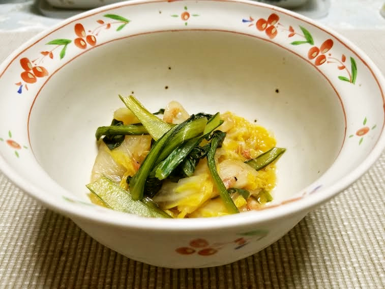 素干し海老と小松菜と白菜のサッと煮の画像