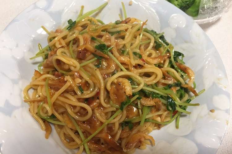 焼きそばで桜エビと豆苗のパスタ 簡単 レシピ 作り方 By Panjelman クックパッド 簡単おいしいみんなのレシピが357万品
