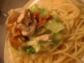 春キャベツとササミの和風パスタ。