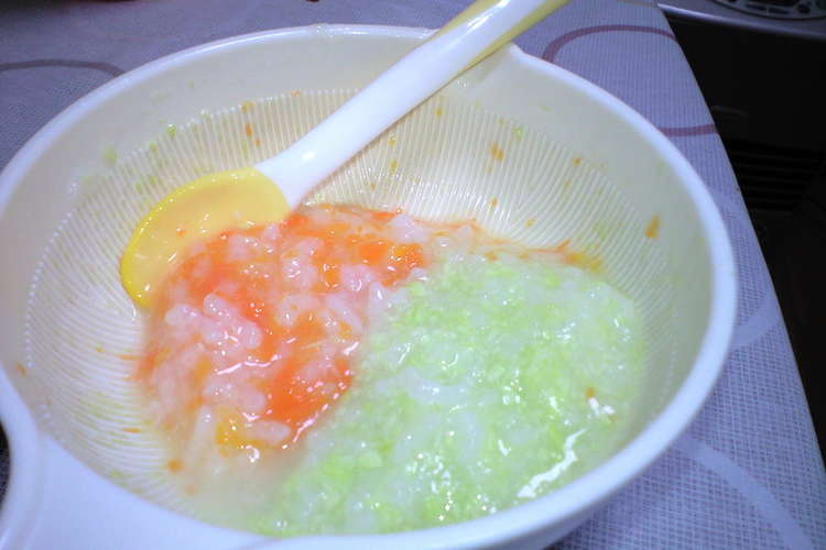 離乳食 中期 人参と枝豆の２色がゆ レシピ 作り方 By ３人ママあーさん クックパッド 簡単おいしいみんなのレシピが376万品