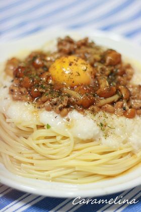 とろろ芋となめこのつるつるパスタ