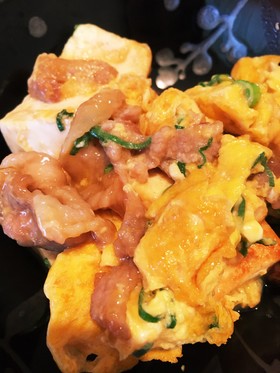 節約時短!豚コマと豆腐のたまご甘辛炒め!